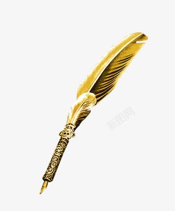 金色钢笔墨点金色羽毛钢笔高清图片