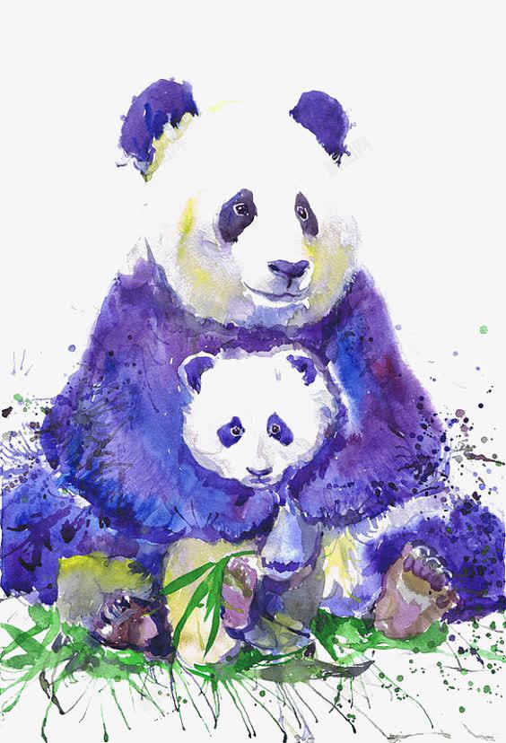 卡通大熊猫png免抠素材_新图网 https://ixintu.com 亲子 动物 喷溅 大熊猫 母子 水彩