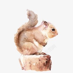 石头水彩小松鼠起步跳跃高清图片