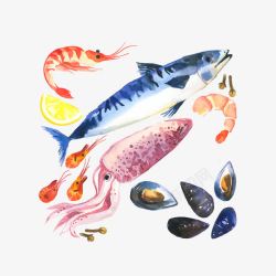 卡通鹬蚌手绘海鲜食材高清图片
