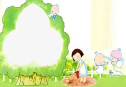儿童开花的树树边框卡通儿童成长相册模板高清图片