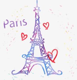 烂漫巴黎插画手绘水彩巴黎铁塔高清图片