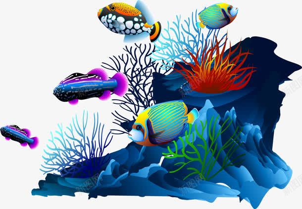 海底世界png免抠素材_新图网 https://ixintu.com 卡通 水草 海底 珊瑚 生物 石头 鱼群