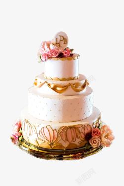 金色蛋糕玫瑰花朵蛋糕高清图片