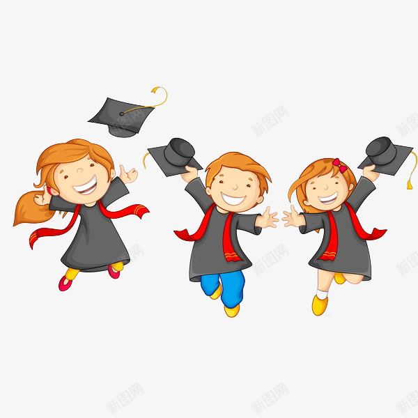 毕业的学生png免抠素材_新图网 https://ixintu.com 兴奋地 学生 毕业的 跳跃的 靠头脑 高兴地