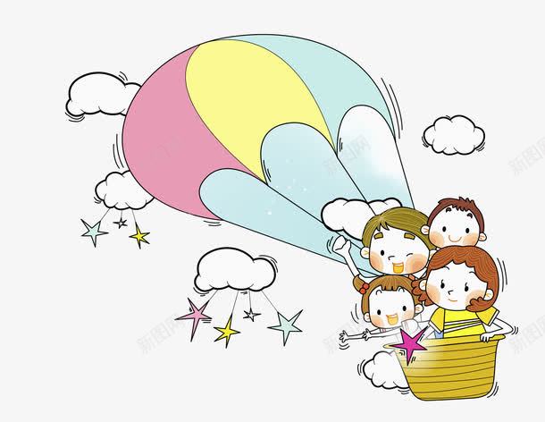 热气球上的孩子png免抠素材_新图网 https://ixintu.com 云彩 五角星 卡通 孩子 手绘 插图 热气球 高兴地