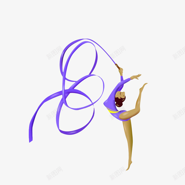 卡通体操剪影png免抠素材_新图网 https://ixintu.com 体操剪影 女子体操 紫色彩带 舞动的运动员