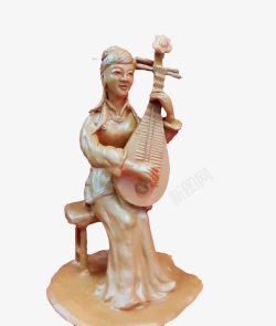 中国民乐泥塑弹琵琶的女子高清图片