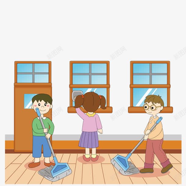 打扫卫生的小学生png免抠素材_新图网 https://ixintu.com 卫生 小学生 打扫卫生 扫把 擦玻璃