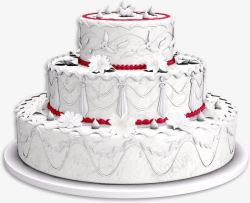 三层蝴蝶结白色蛋糕架三层镶花蛋糕高清图片