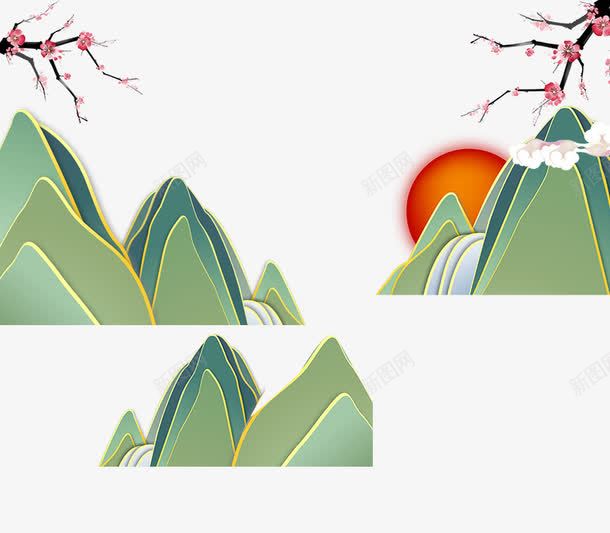 卡通山和日落png免抠素材_新图网 https://ixintu.com 卡通 太阳 山 梅花