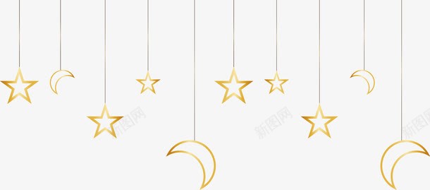 手绘金色星星和月挂饰png免抠素材_新图网 https://ixintu.com 手绘 挂饰 星星 月亮