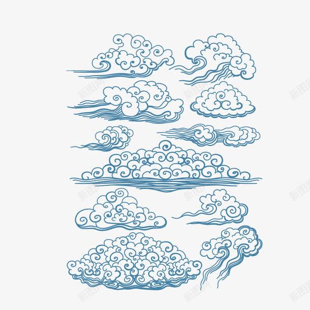 线条蓝色祥云组合png免抠素材_新图网 https://ixintu.com 中国风 云 传统图案 吉祥图案 图案 祥云 装饰图案