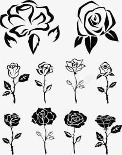 花卉矢量黑色手绘线描玫瑰合集图标高清图片