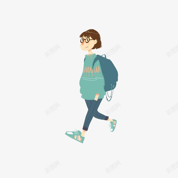 行走的学生png免抠素材_新图网 https://ixintu.com 卡通 学士 扁平化 服装 毛衣 眼睛 蓝色 行走