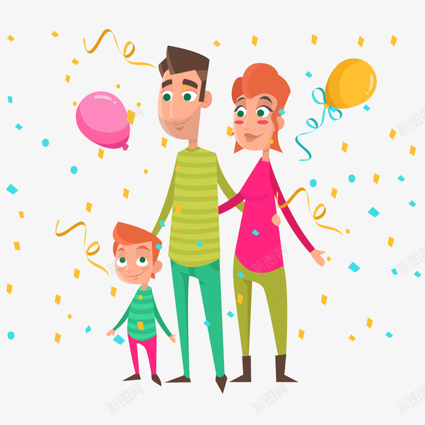 用气球和彩带的家庭日矢量图ai免抠素材_新图网 https://ixintu.com 三口之家 人物设计 卡通 国际家庭日 幸福的家庭 我的家人 温馨 矢量图