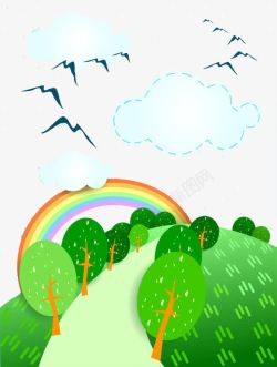 卡通郊外彩虹风景背景手绘蓝天白云高清图片