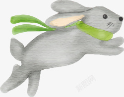 水彩兔奔跑的手绘小灰兔高清图片