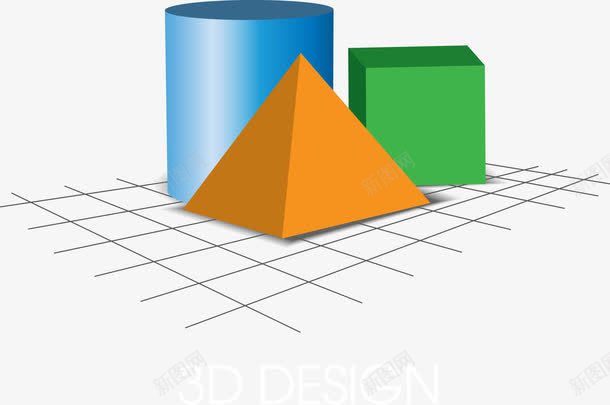 手绘立体几何png免抠素材_新图网 https://ixintu.com 三角锥 几何 圆柱形 手绘 正方体 立体
