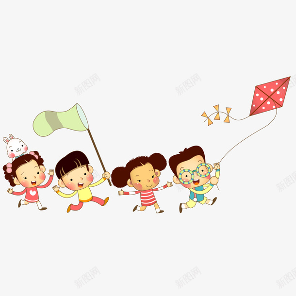 放风筝玩耍的小伙伴png免抠素材_新图网 https://ixintu.com 儿童 奔跑 小伙伴 手绘图 放风筝 玩耍 风筝