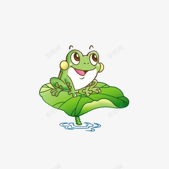 荷叶上的青蛙png免抠素材_新图网 https://ixintu.com 动物 卡通荷叶 卡通青蛙 植物 绿色 荷叶 青蛙