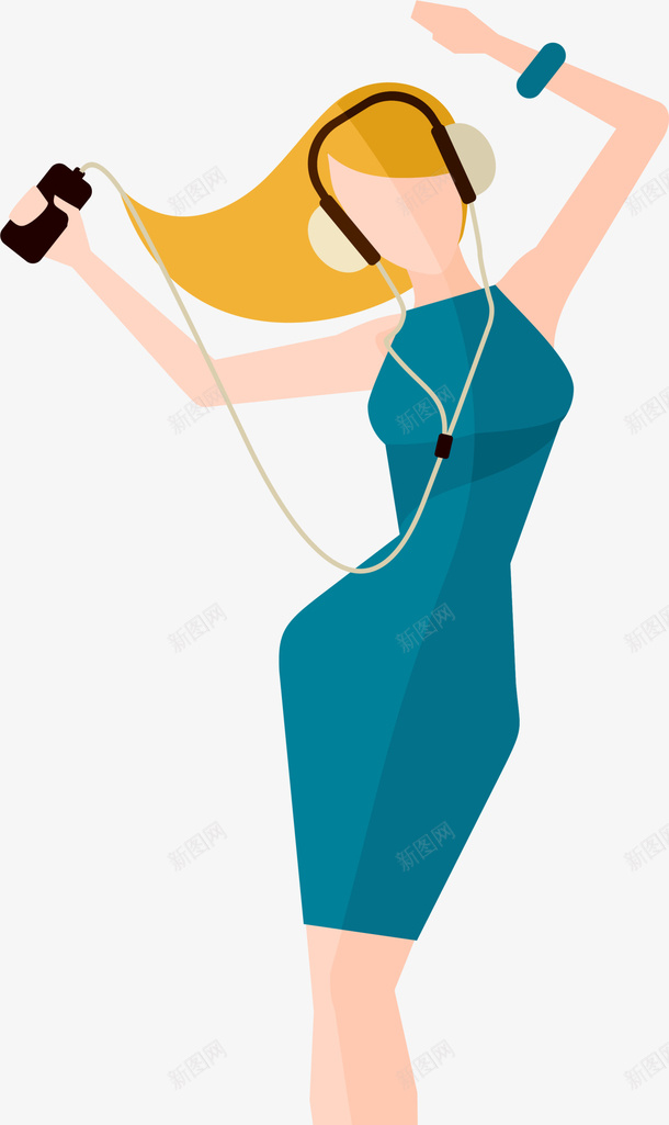 戴着耳机的女人插画png免抠素材_新图网 https://ixintu.com 人物插画 动态插图 听音乐 女人插画 戴着耳机 舞动 跳舞 运动耳机跑步挂耳式