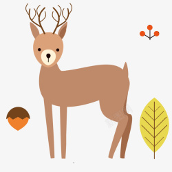 彩绘枯树和小鸟手绘卡通可爱动物小鹿高清图片