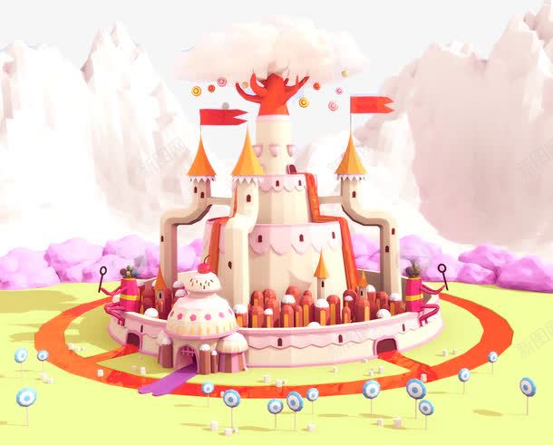 3D梦幻城堡png免抠素材_新图网 https://ixintu.com 3D c4d 三维立体 卡通 场景合成 城堡 梦幻城堡 漫画