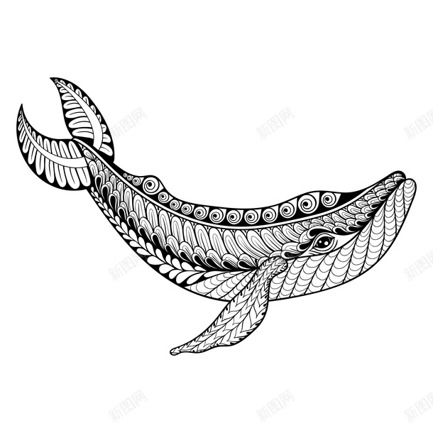 鲸鱼黑白图腾线稿图标png_新图网 https://ixintu.com 动物 图腾 庞大 精致 线条 线稿 美丽 鱼鳞 黑白 黑白鲸鱼