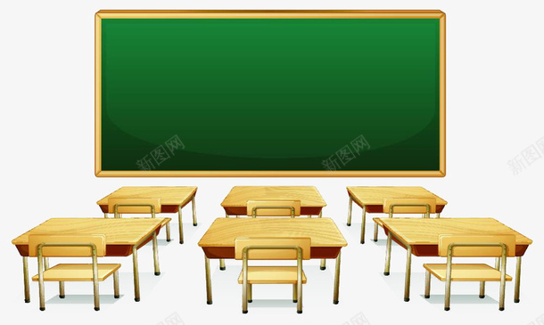 卡通干净整洁的黑板与桌椅png免抠素材_新图网 https://ixintu.com 器材 干净整洁 教室 教室桌椅 板凳 桌子 桌椅 黑板