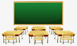 教室桌子卡通干净整洁的黑板与桌椅高清图片