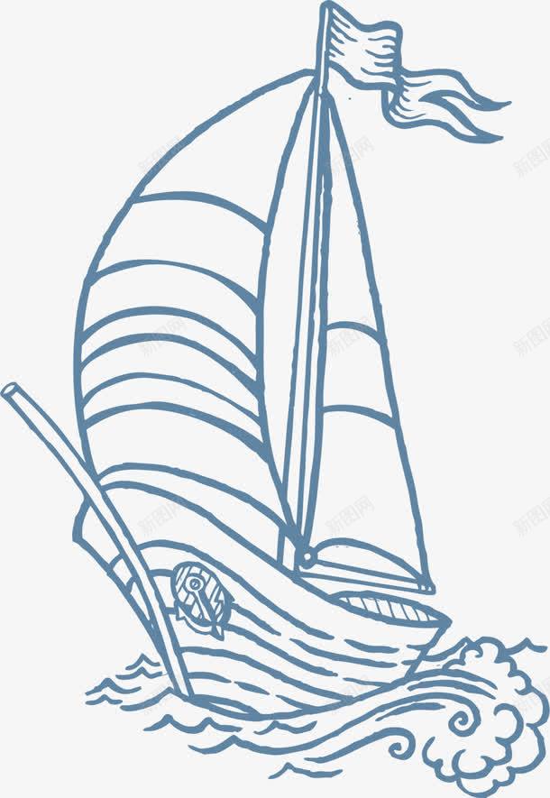 手绘蓝色帆船png免抠素材_新图网 https://ixintu.com 小清新 手绘帆船 水面 蓝色帆船 蓝色线条 蓝色船帆