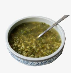 绿豆摄影青花瓷碗银勺绿豆汤高清图片