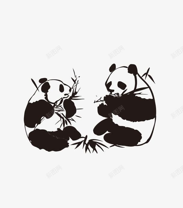 熊猫吃竹子png免抠素材_新图网 https://ixintu.com 动物 国宝 国风 水墨 水墨熊 熊猫 竹子
