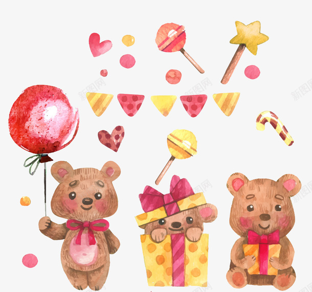 生日小插图png免抠素材_新图网 https://ixintu.com 可爱熊 小气球插画 抓气球的熊 插图