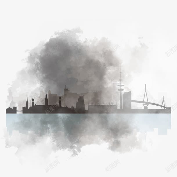 重度污染png免抠素材_新图网 https://ixintu.com 上海 剪影 阴影 雾霾城市 黑色