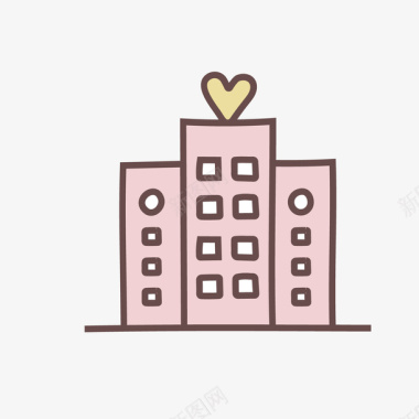 可爱的粉色城市酒店图标图标