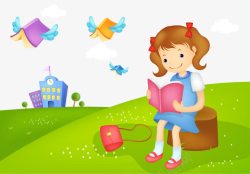 有翅膀的小女孩认真看书的小女孩高清图片