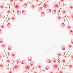 桃花花苞手绘粉色桃花边框高清图片