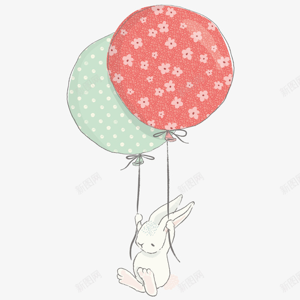 彩色气球兔子手绘矢量图ai免抠素材_新图网 https://ixintu.com 卡通 唯美 小清新 彩色 手绘 气球 灰色兔子 玩具 花纹 矢量图