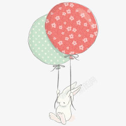 灰色的兔子彩色气球兔子手绘矢量图高清图片
