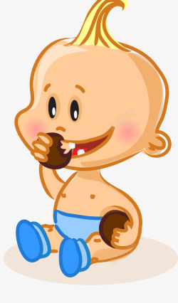 可爱食品包装手绘卡通婴儿吃饼干高清图片
