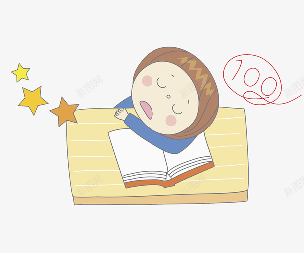 睡觉的女孩png免抠素材_新图网 https://ixintu.com 书本 书桌 分数 卡通 可爱的 学生 瞌睡的
