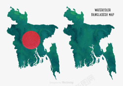 孟加拉国地图水彩画绿色的色素材