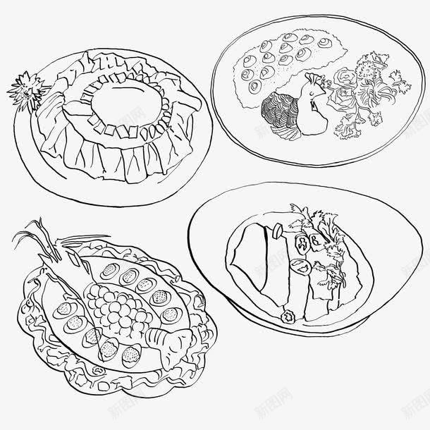 手绘中国菜家常菜线描png免抠素材_新图网 https://ixintu.com 中国菜 中国菜手绘 家常菜 手绘 素菜 线描 美食 荤菜 菜品