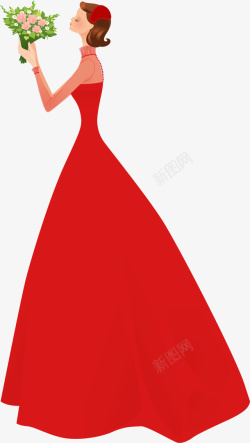 红裙的女孩红裙美丽捧花女孩高清图片