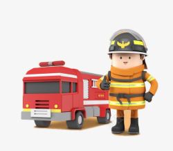 消防人员韩版卡通风格消防小哥救火现场高清图片