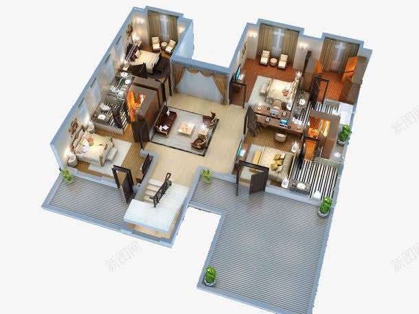 室内装修图png免抠素材_新图网 https://ixintu.com 3D立体效果图 两室一厅户型图 两室一厅立体图 户型图 房子装修图