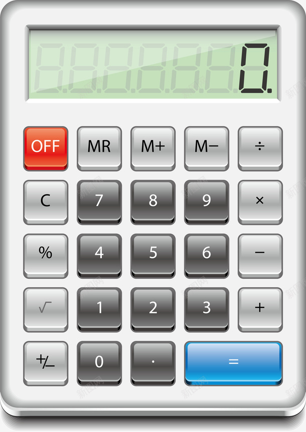 简约白色计算器png免抠素材_新图网 https://ixintu.com 学习用品 白色按钮 白色计算器 简约计算器 绿色屏幕 黑色按键
