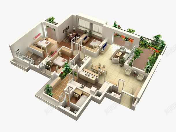 3D室内模型png免抠素材_新图网 https://ixintu.com 3D设计 三维户型图 室内效果图 家具 家居设计 户型图 立体户型